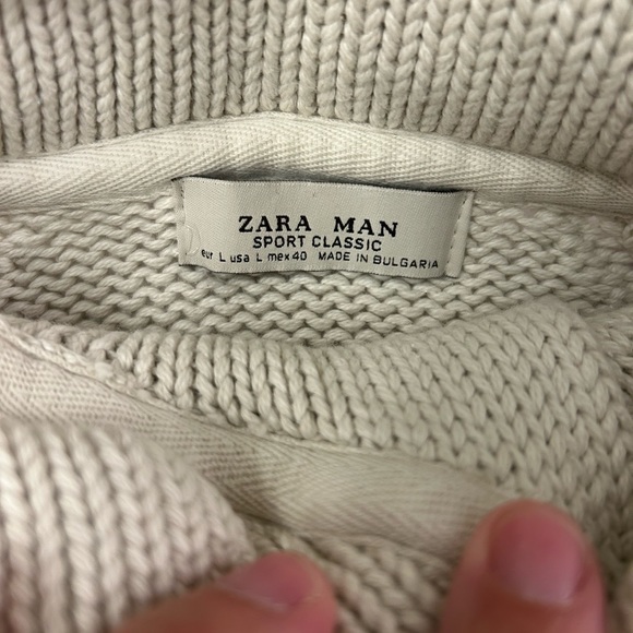 Zara Man Sport Classic Beige/Cream Chunky Knit Sweater Size Large Cowl Neck - Picture 3 of 4